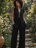 SANDSTONE RUFFLE VEST - BLACK