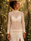 BURLESQUE LACE LONG SLEEVE TOP - WHITE