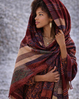 REVERSIBLE MOSAIC CASHMERE SILK SHAWL - MAROON