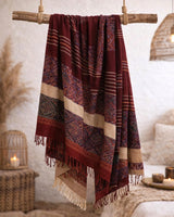 REVERSIBLE MOSAIC CASHMERE SILK SHAWL - MAROON