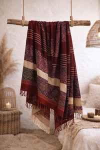 CHÂLE RÉVERSIBLE EN CACHEMIRE ET SOIE À MOTIF MOSAÏQUE - MARRON