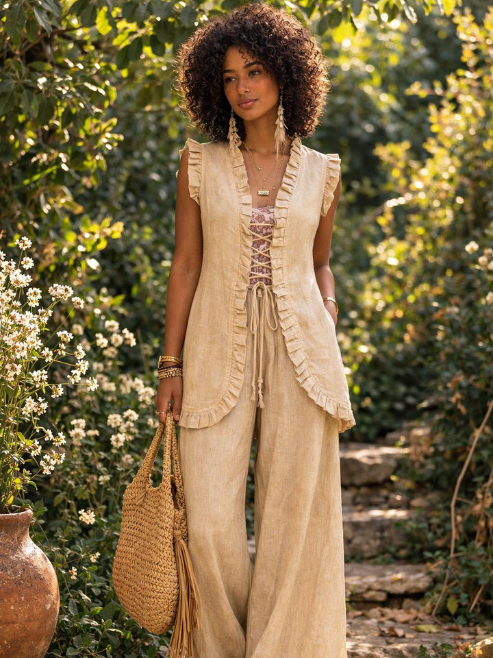 SANDSTONE RUFFLE VEST - SAND