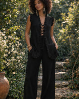 SANDSTONE RUFFLE VEST - BLACK