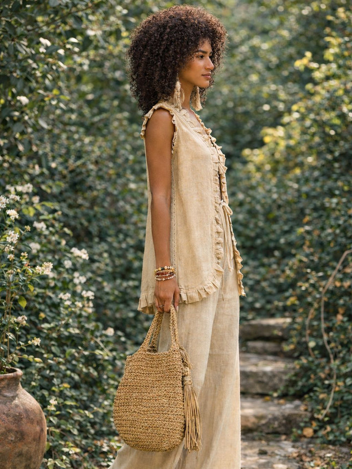 SANDSTONE RUFFLE VEST - SAND