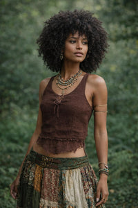 RAW WOVEN OPEN BACK TOP - BROWN