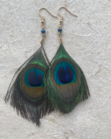 PEACOCK FEATHER EARRINGS - BLUE/GREEN