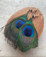 PEACOCK FEATHER EARRINGS - BLUE/GREEN