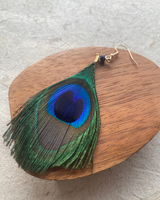 PEACOCK FEATHER EARRINGS - BLUE/GREEN