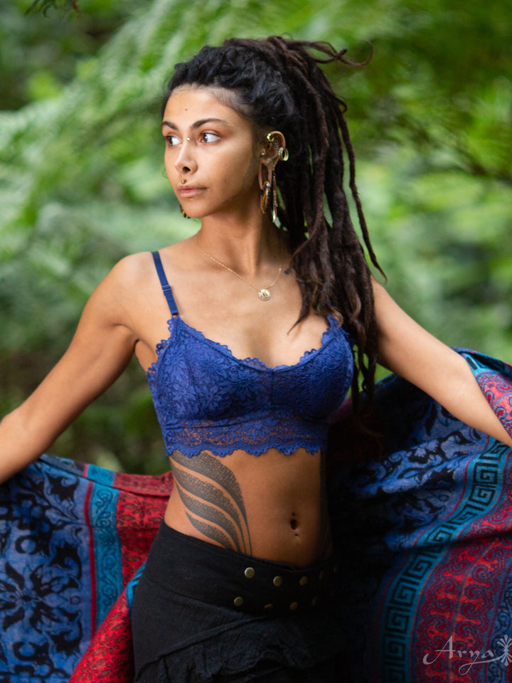 Wireless Lace Burlesque Bra - Navy Blue