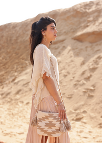 SAC À POMPONS EN COTON BRODÉ LUNA