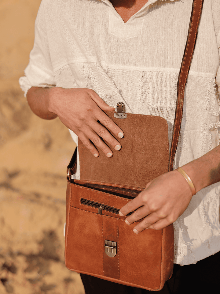PYRAMID GENUINE LEATHER CROSS BODY BAG