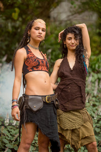 SOUTIEN-GORGE DE YOGA ARTISTIQUE EN PATCHWORK TISSÉ À LA MAIN - NOIR/ORANGE