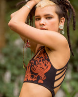HAND WOVEN PATCHWORK ART YOGA BRA - BLACK/ORANGE