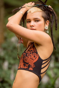 SOUTIEN-GORGE DE YOGA ARTISTIQUE EN PATCHWORK TISSÉ À LA MAIN - NOIR/ORANGE