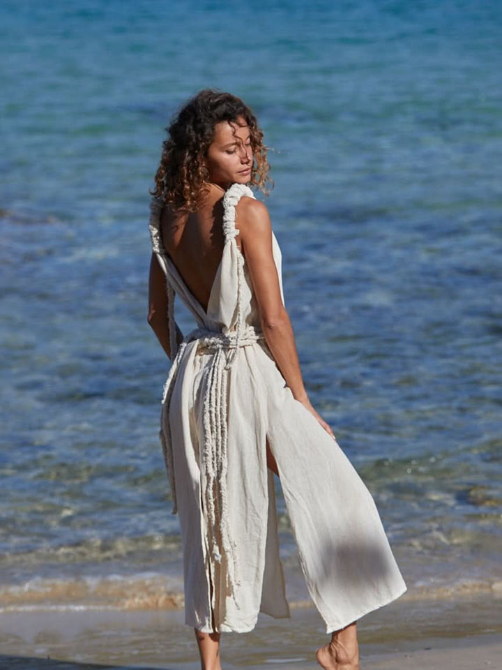RAW BOHEMIAN FRAYED DRESS - CREAM