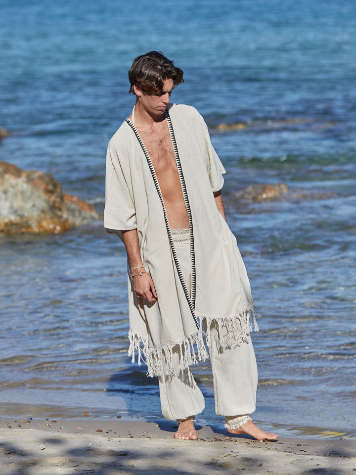 TRIBAL FRAYED KIMONO - MAN - CREAM