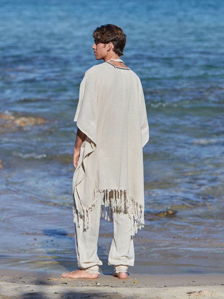 TRIBAL FRAYED KIMONO - MAN - CREAM