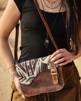 MOUNTAIN MOON EMBROIDERED GENUINE LEATHER CROSS BODY HAND BAG AND BUCKLE