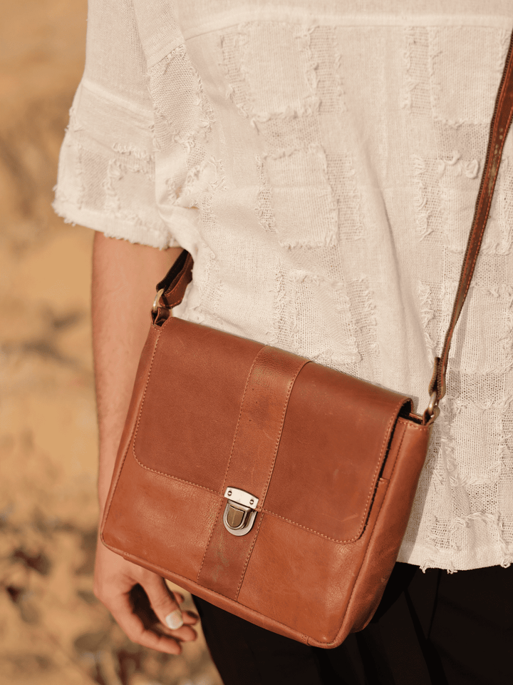 PYRAMID GENUINE LEATHER CROSS BODY BAG