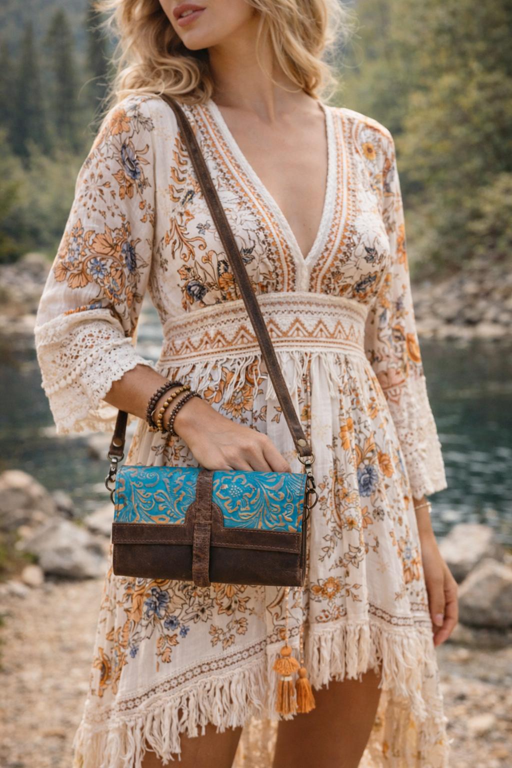 WILDFLOWER CONVERTIBLE LEATHER PURSE - BROWN