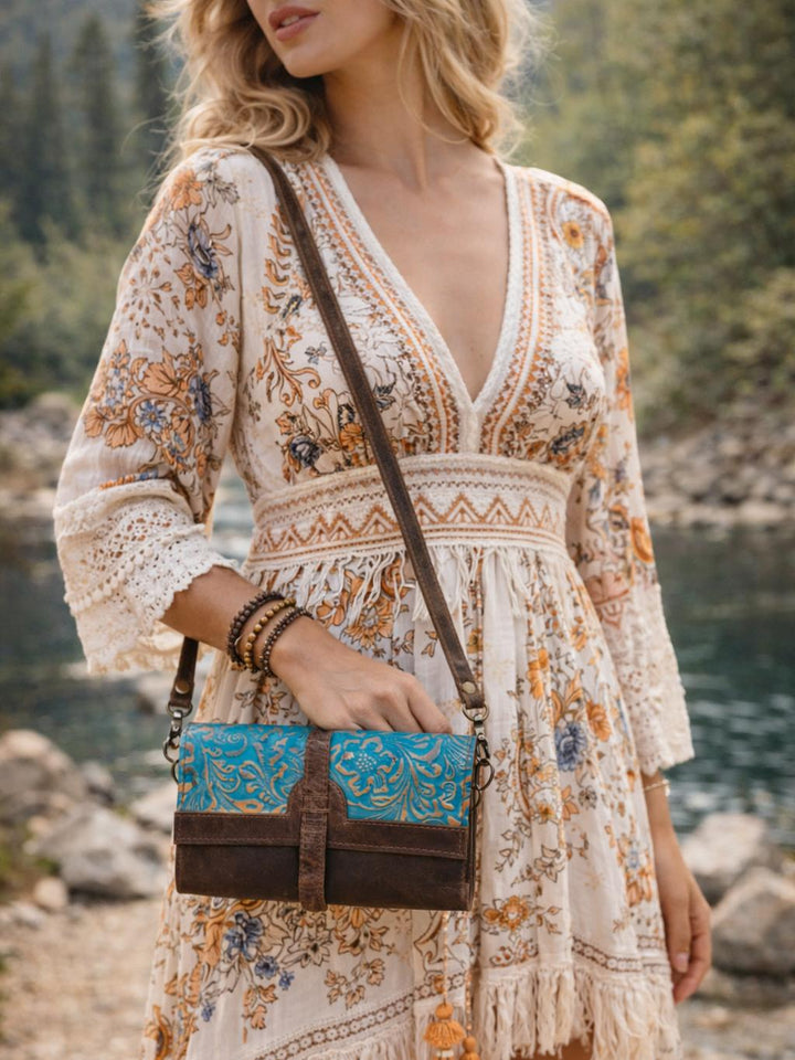 WILDFLOWER CONVERTIBLE LEATHER PURSE - BROWN