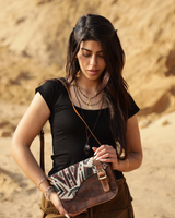 MOUNTAIN MOON EMBROIDERED GENUINE LEATHER CROSS BODY HAND BAG AND BUCKLE