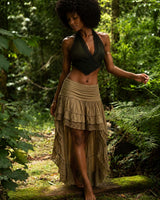 TRIBAL CRAFT LONG BACK SKIRT - KHAKI