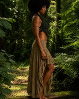 TRIBAL CRAFT LONG BACK SKIRT - KHAKI