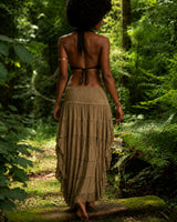 TRIBAL CRAFT LONG BACK SKIRT - KHAKI
