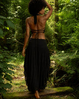 TRIBAL CRAFT LONG BACK SKIRT - BLACK