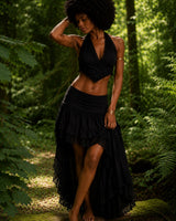 TRIBAL CRAFT LONG BACK SKIRT - BLACK