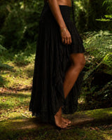 TRIBAL CRAFT LONG BACK SKIRT - BLACK