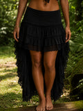 TRIBAL CRAFT LONG BACK SKIRT - BLACK