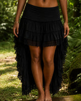 TRIBAL CRAFT LONG BACK SKIRT - BLACK