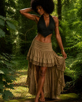 TRIBAL CRAFT LONG BACK SKIRT - KHAKI