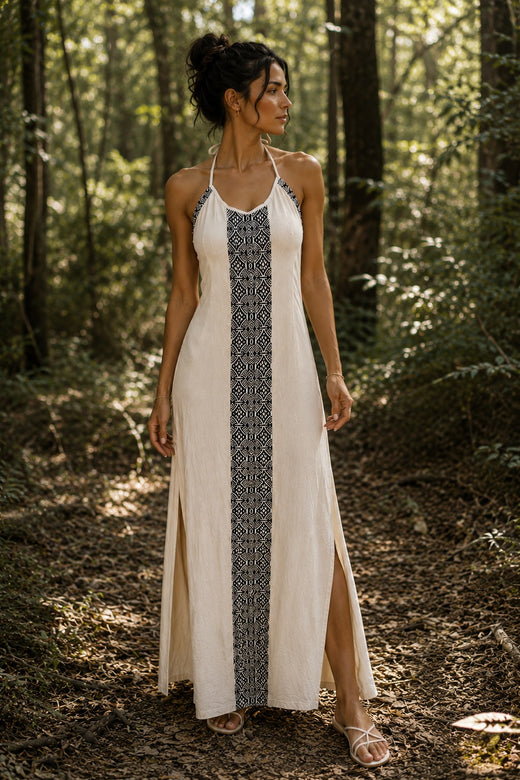 HAND-EMBROIDERED TRIBAL DRESS - NATURAL