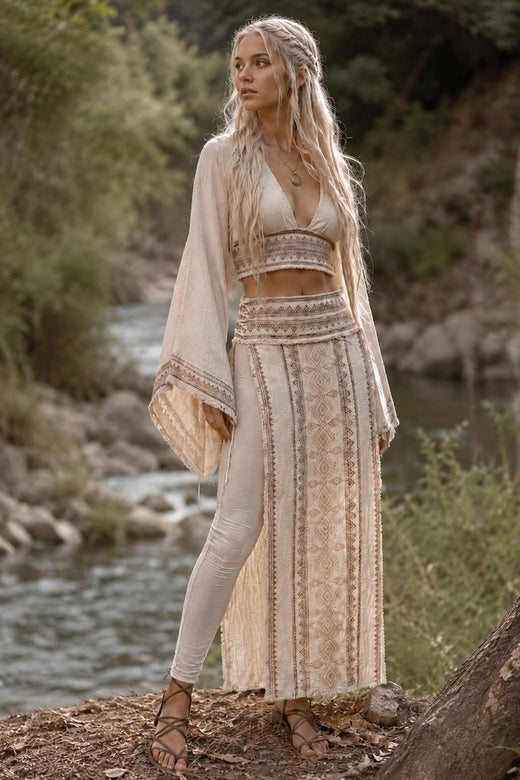 TRIBAL BLOCK PRINT SKIRT - CREAM