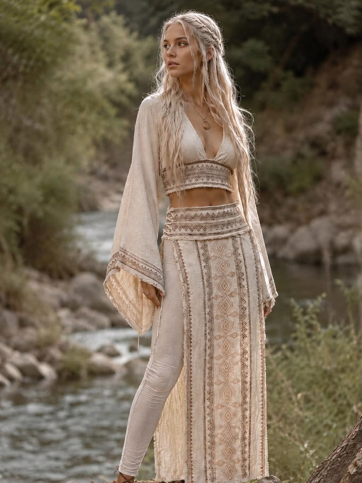 TRIBAL BLOCK PRINT SKIRT - CREAM
