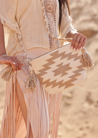 SAC À POMPONS EN COTON BRODÉ LUNA