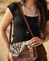 MOUNTAIN MOON EMBROIDERED GENUINE LEATHER CROSS BODY HAND BAG AND BUCKLE