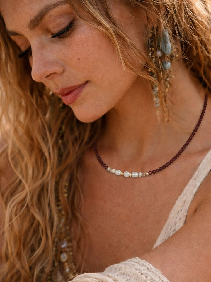 GARNET & PEARL BALANCE NECKLACE
