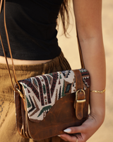 MOUNTAIN MOON EMBROIDERED GENUINE LEATHER CROSS BODY HAND BAG AND BUCKLE