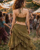 CROCHET WRAP AROUND SKIRT - KHAKI