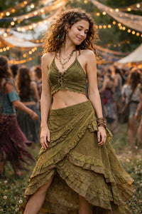 Crochet Wrap Around Skirt - Khaki