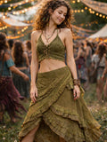 CROCHET WRAP AROUND SKIRT - KHAKI