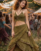 CROCHET WRAP AROUND SKIRT - KHAKI