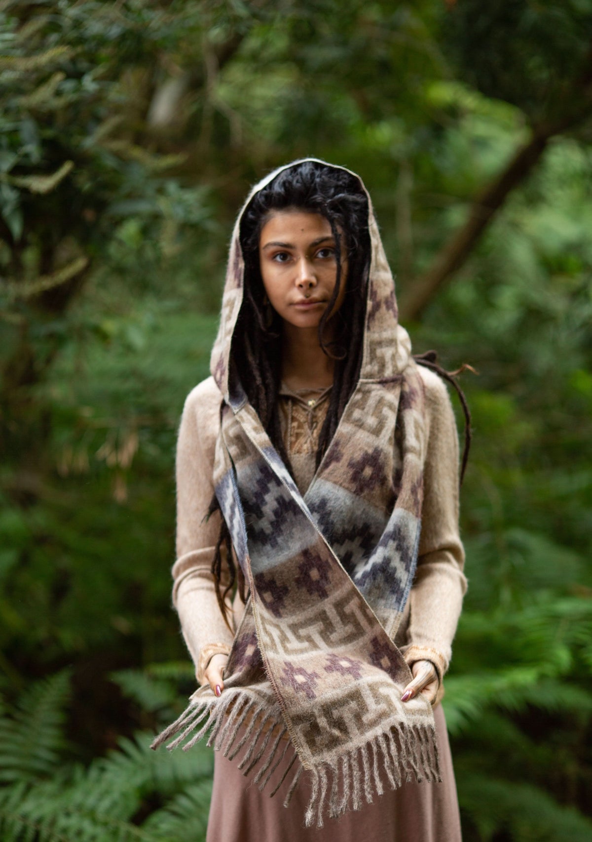 MOUNTAIN ALPACA GEOMETRIC SCARF - EARTHY TONES