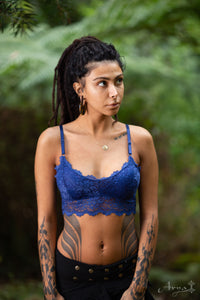 Wireless Lace Burlesque Bra - Navy Blue