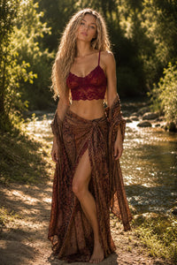 Soutien-gorge burlesque en dentelle sans armatures - Rouge