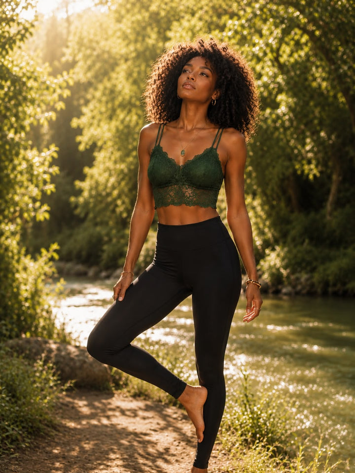Wireless Lace Burlesque Bra - Green